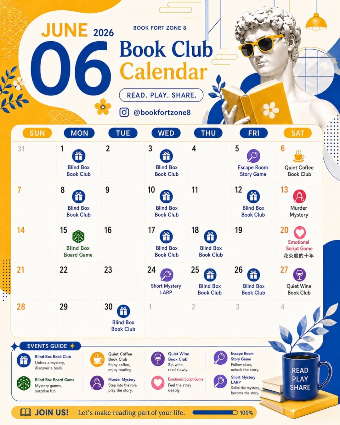 June 2026 Bookfort Calendar (English)